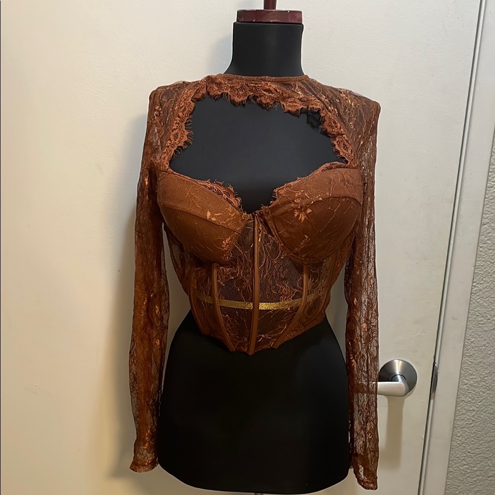 Fashion Nova Brown Lace Blouse